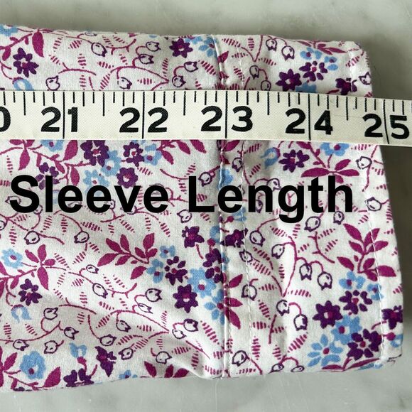 LL Bean Purple Blue White Floral Button-Front Shirt Long Sleeve-Women's Large - Picture 11 of 13